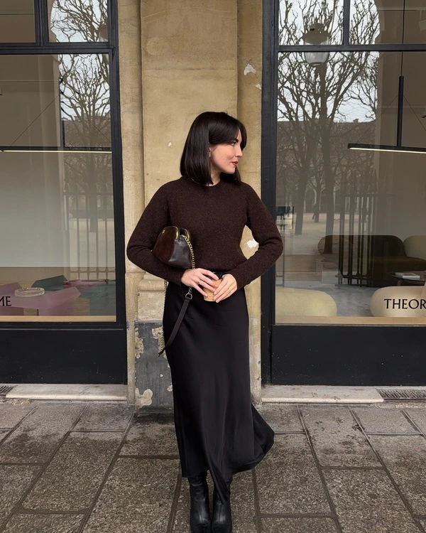 Brown Sweater Black Skirt
