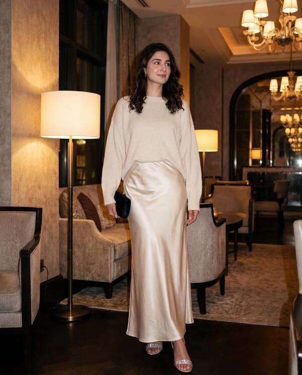 Satin Skirt, Knit Sweater