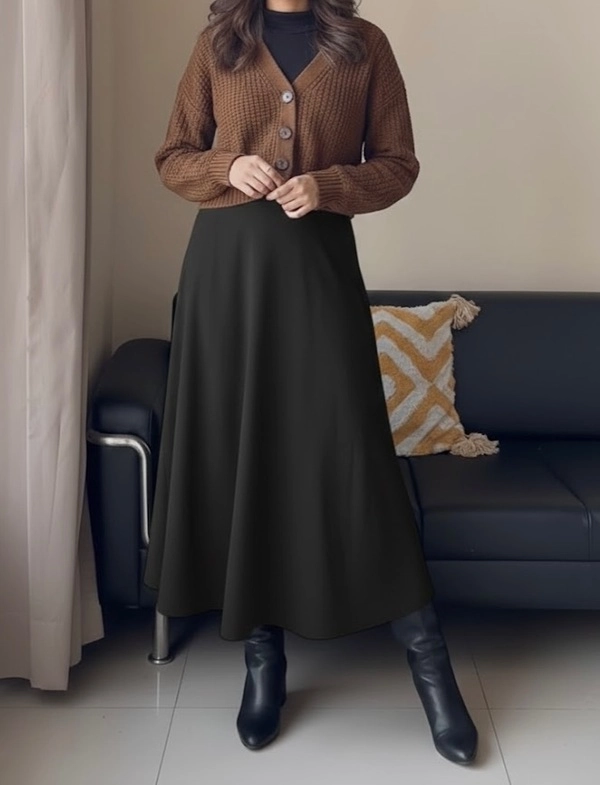 Brown Cardigan, Flare Skirt