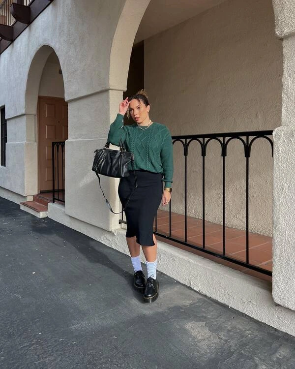Green Cable Knit Sweater Outfit