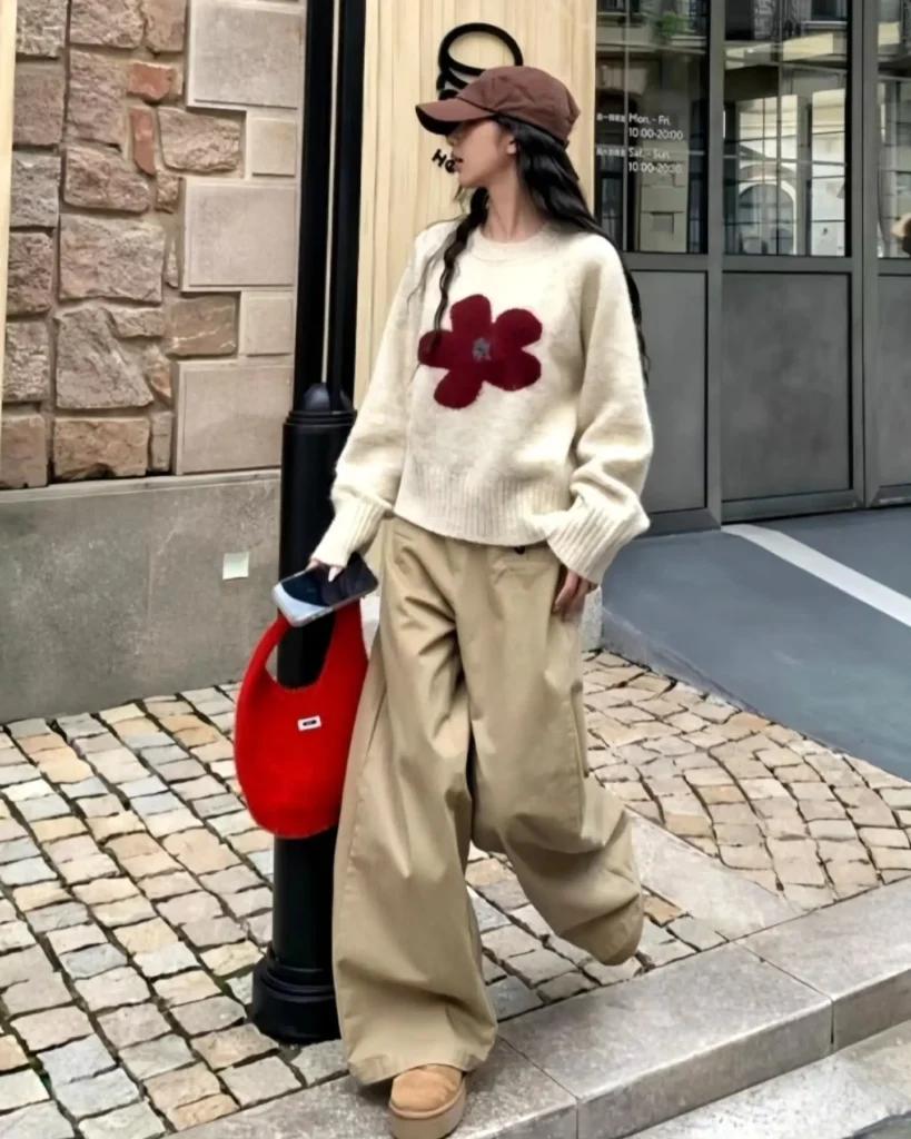 Cream Flower Sweater Outfit