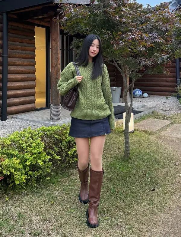 Green Cable Knit Sweater Outfit