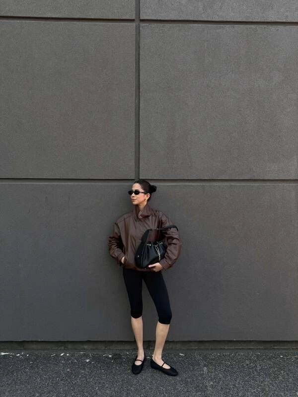 Brown Leather Bomber Outfit