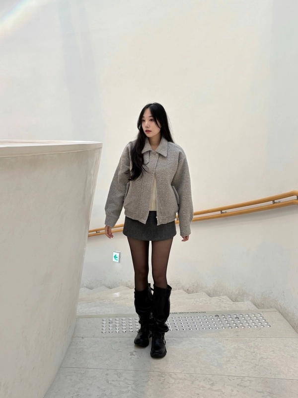 Gray Bouclé Jacket Outfit